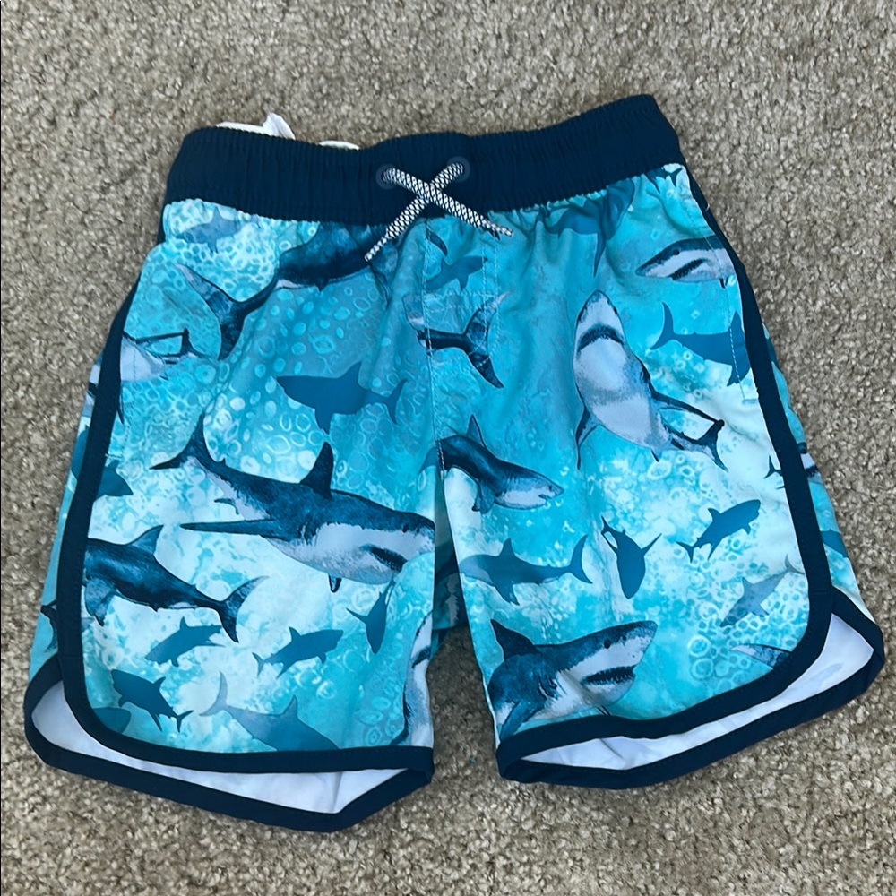 Shark Print Kids Swim Shorts